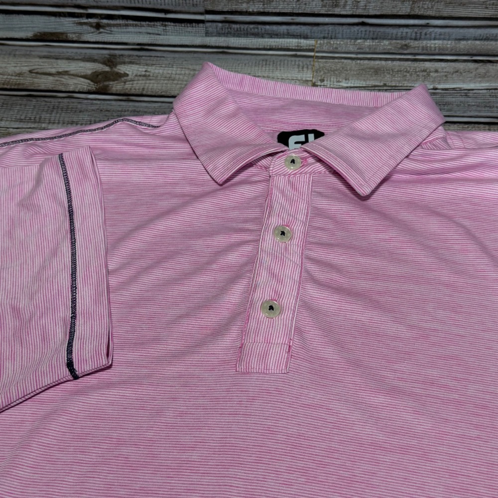 FootJoy Polo Shirt Mens Large Pink Striped Buffalo Ridge Golf Short Sleeve Logo